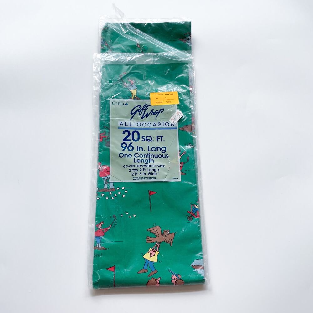 New Vintage Novelty Funny Golf Themed Green Gift Wrap Wrapping Paper 20sqft